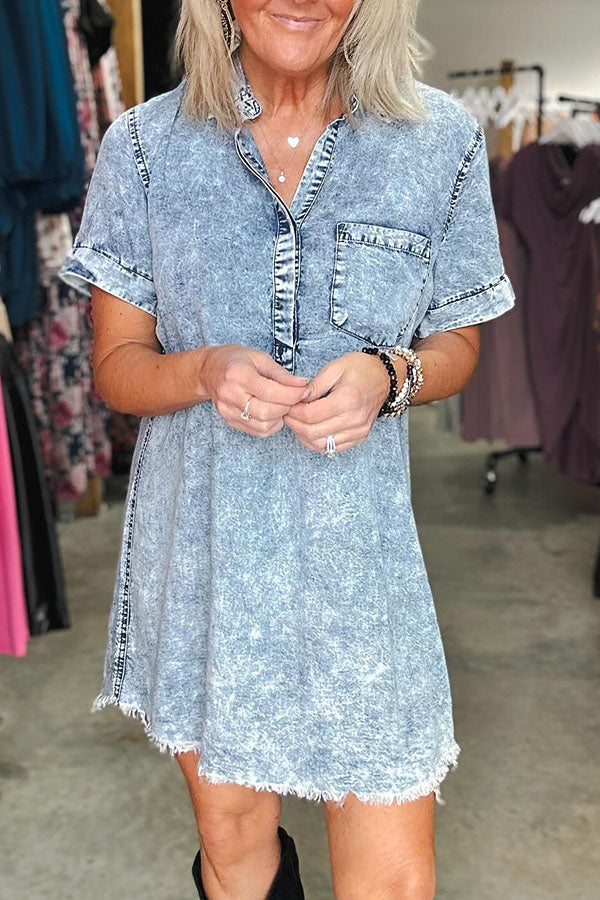 Short Sleeve Casual Denim Shirt Dress