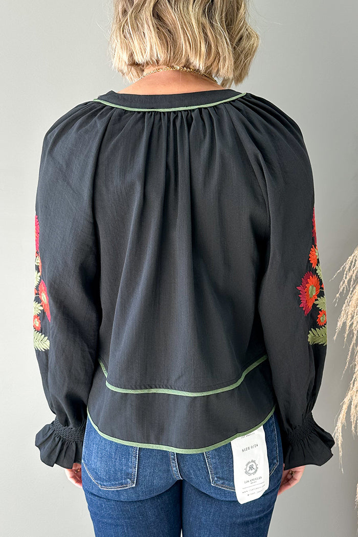 Casual V-Neck Embroidered Top