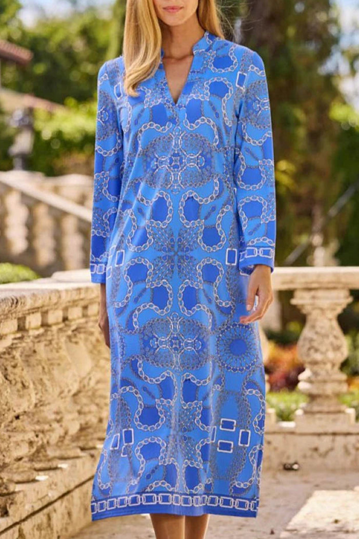 Geometric Long Sleeve Maxi Caftan Dress