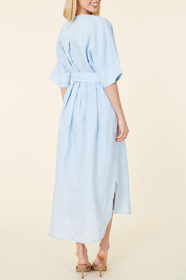 Linen Belted Maxi Dress