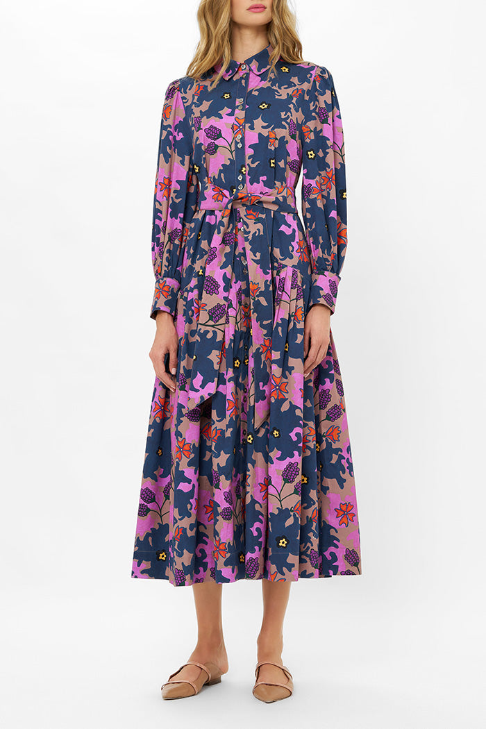 Belted Button Front Floral Dress