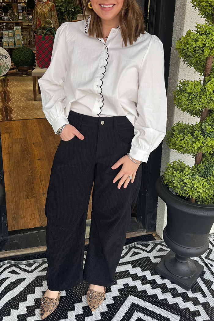 Puff Sleeve Scallop Edge Shirt Top