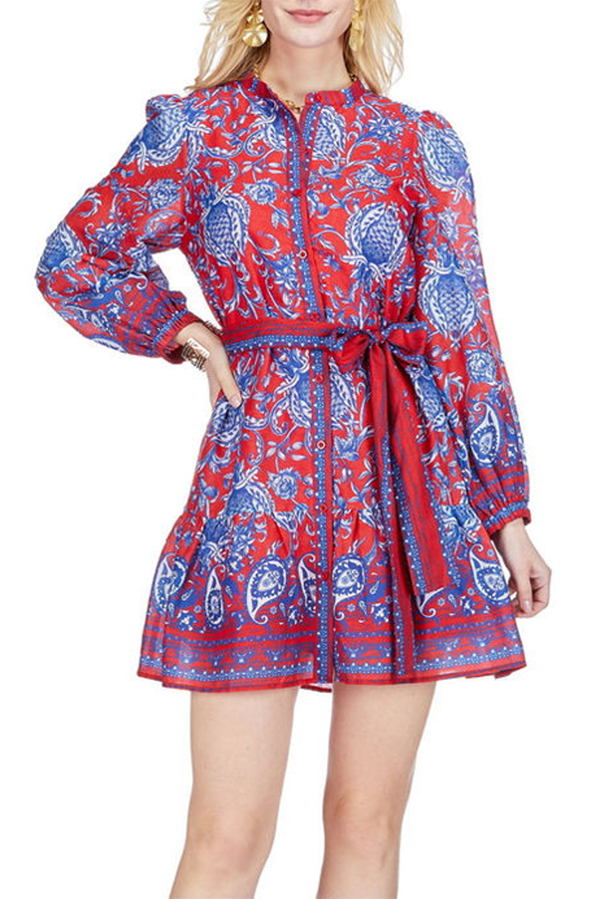 Button Front Flutter Hem Dress