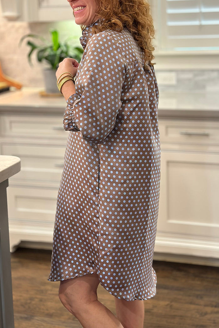 3/4 Sleeve Button Polka Dot Dress