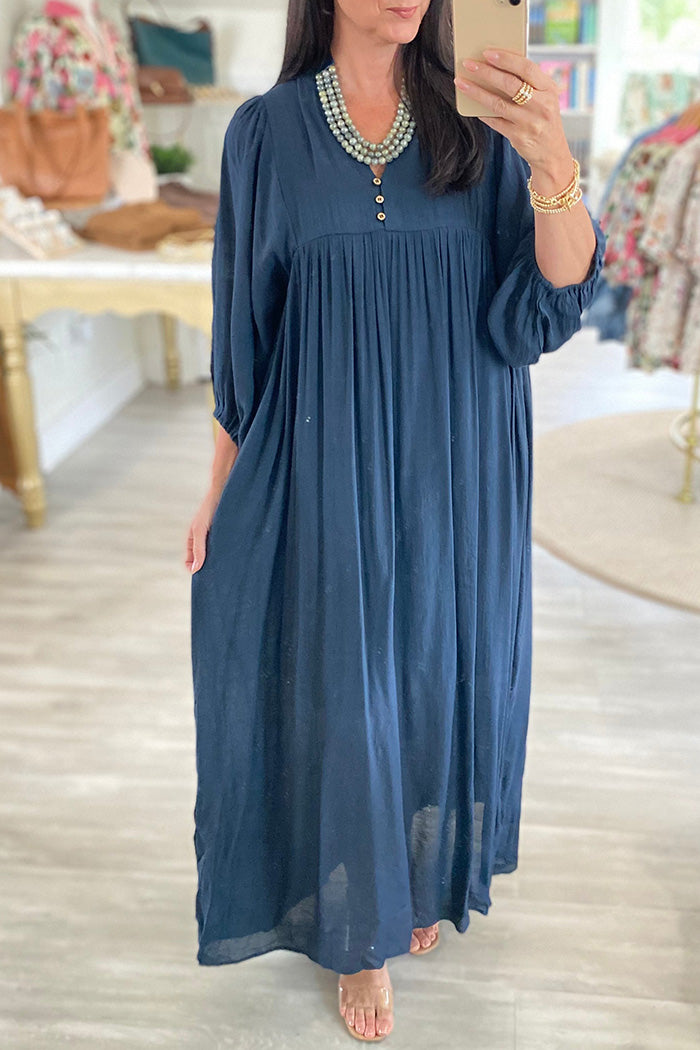 Bell Sleeve Side Slit Pocket Flowy Midi Dress