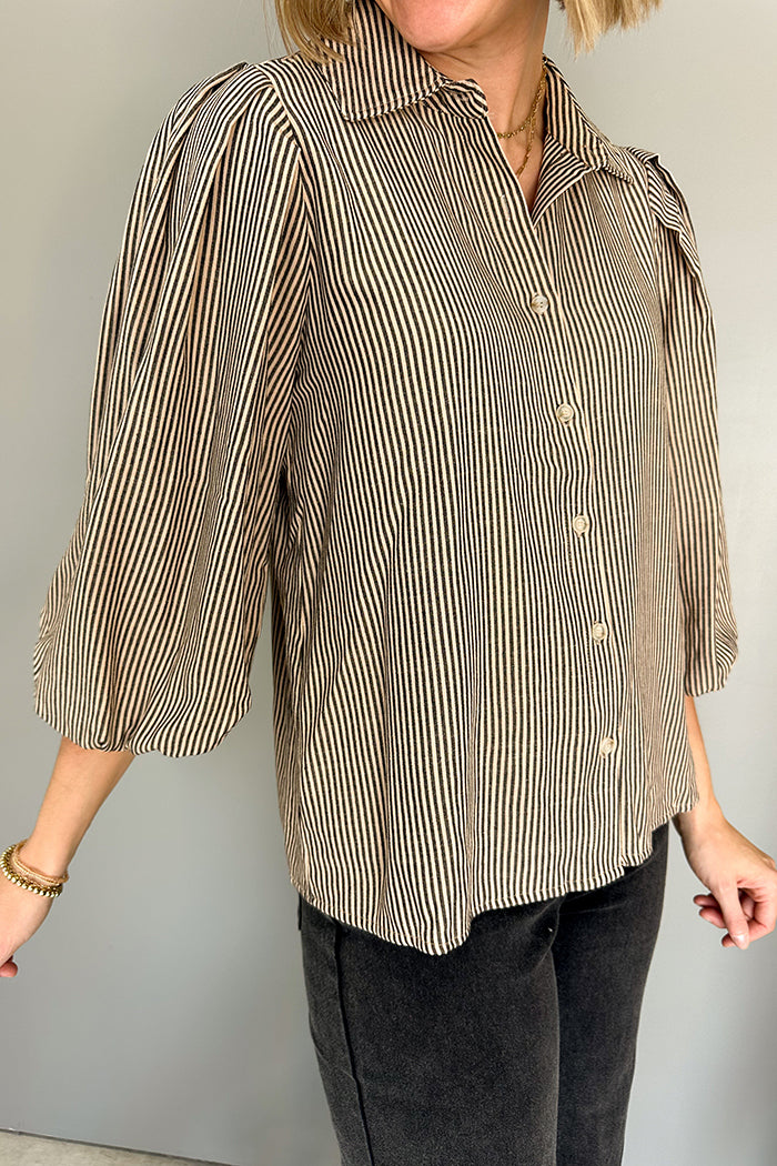 Casual Striped Button Top
