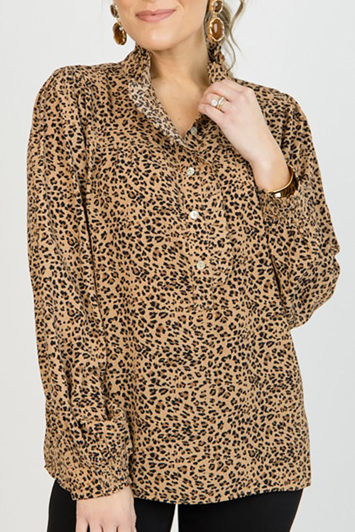 Leopard Print Half Placket Top