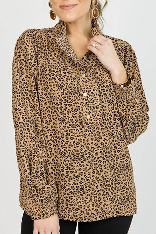 Leopard Print Half Placket Top