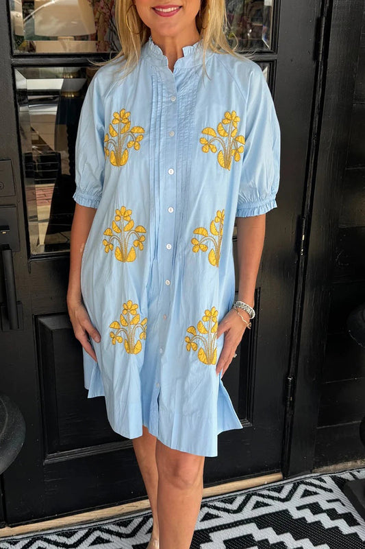 Ruffled Neck Button Front Dress