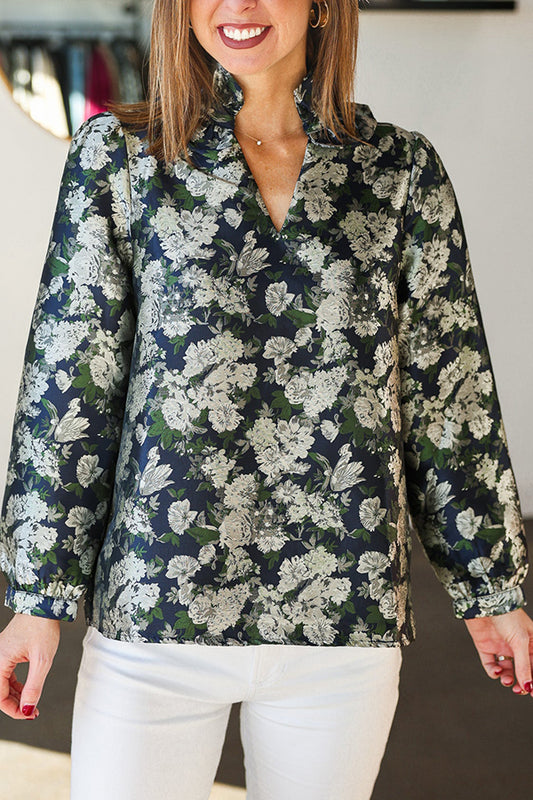 Ruffle Collar Floral Top