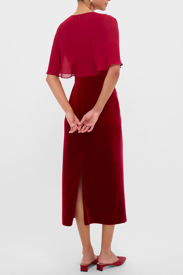 Velvet Chiffon Mixed Media Cape Dress