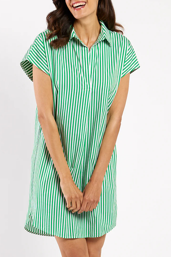 Casual Stripe Pocket Shirt Dress