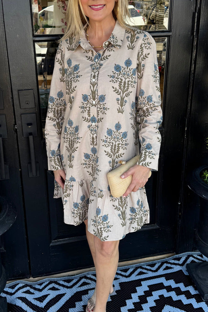 Long Sleeve Ruffled Hem Shirt Dress