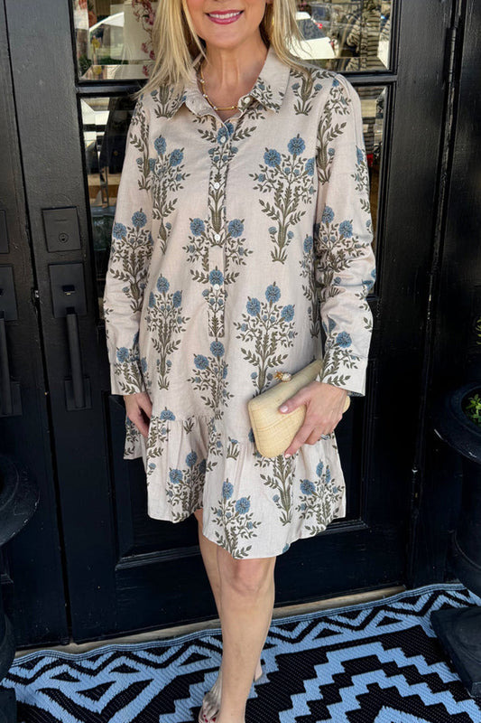 Long Sleeve Ruffled Hem Shirt Dress