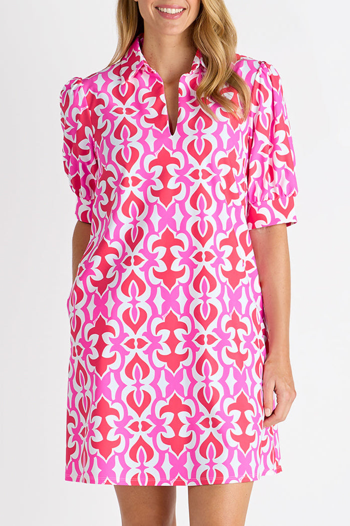 Puff Sleeve Collared Pocket Dress