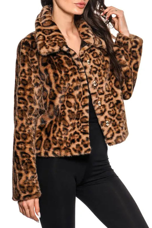 Cropped Faux Fur Leopard Jacket