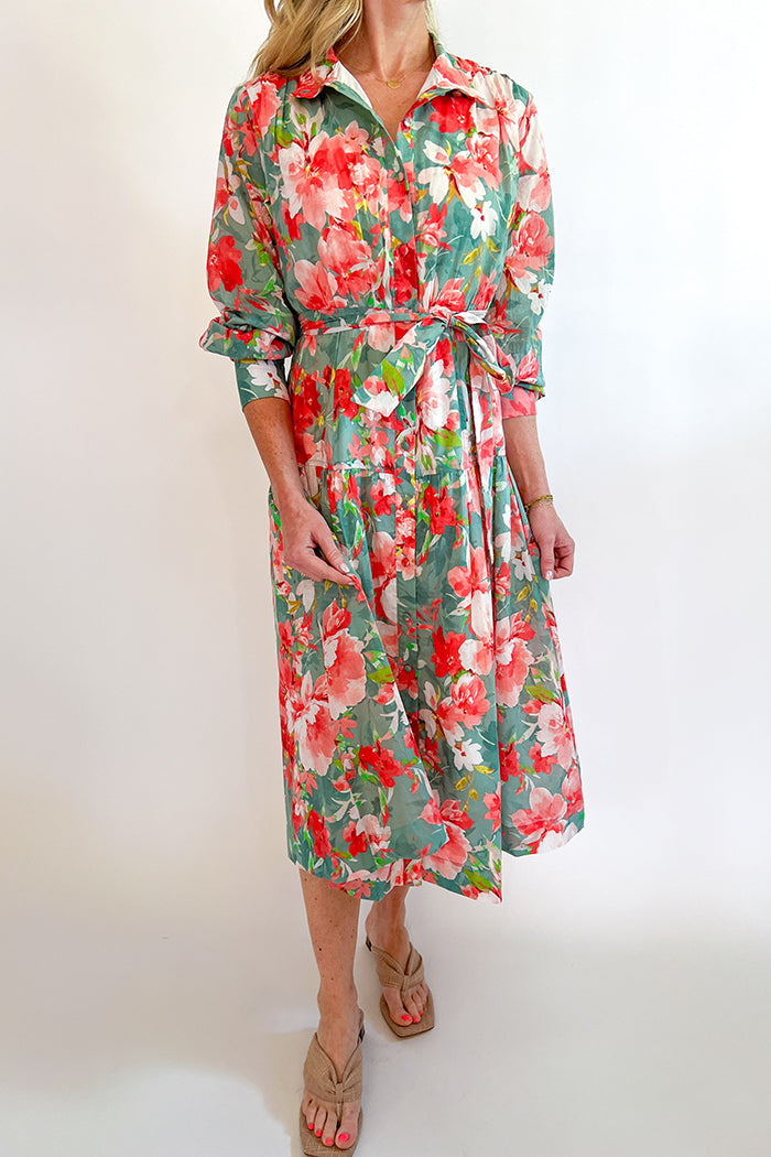 Floral Button Up Tie Waist Maxi Dress