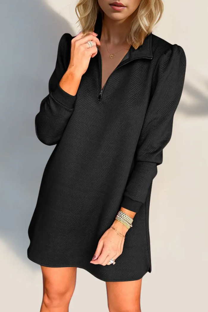 Double Take Textured Quarter Zip Dress