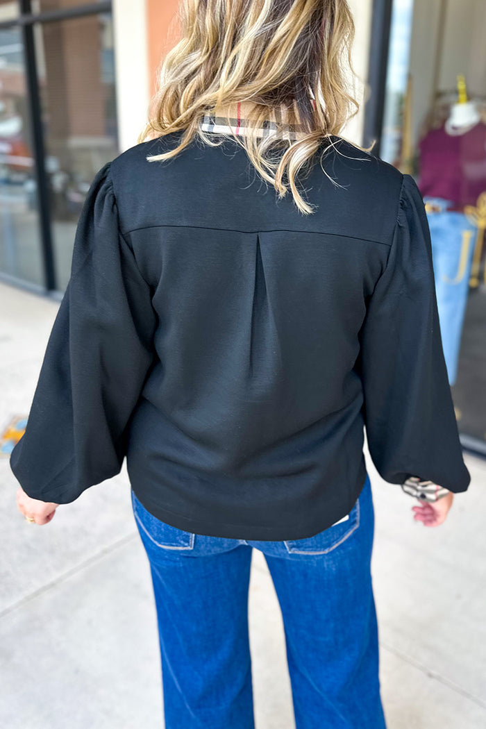 Casual Plaid Trimmed Top