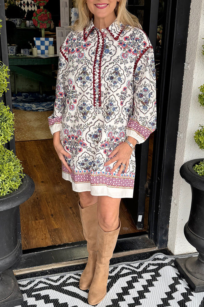 Floral Print Collar Tunic Dress