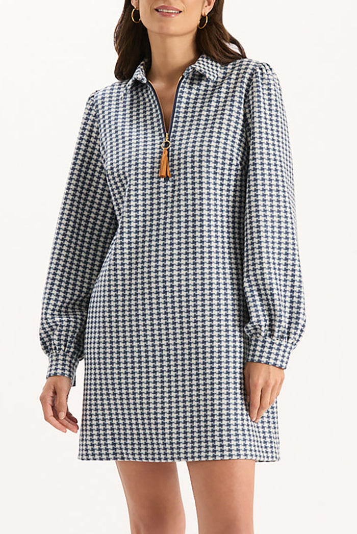 Houndstooth Pattern Zipper Dress