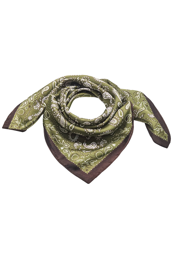 Olive Paisley Print Scarf With Scarf Ring