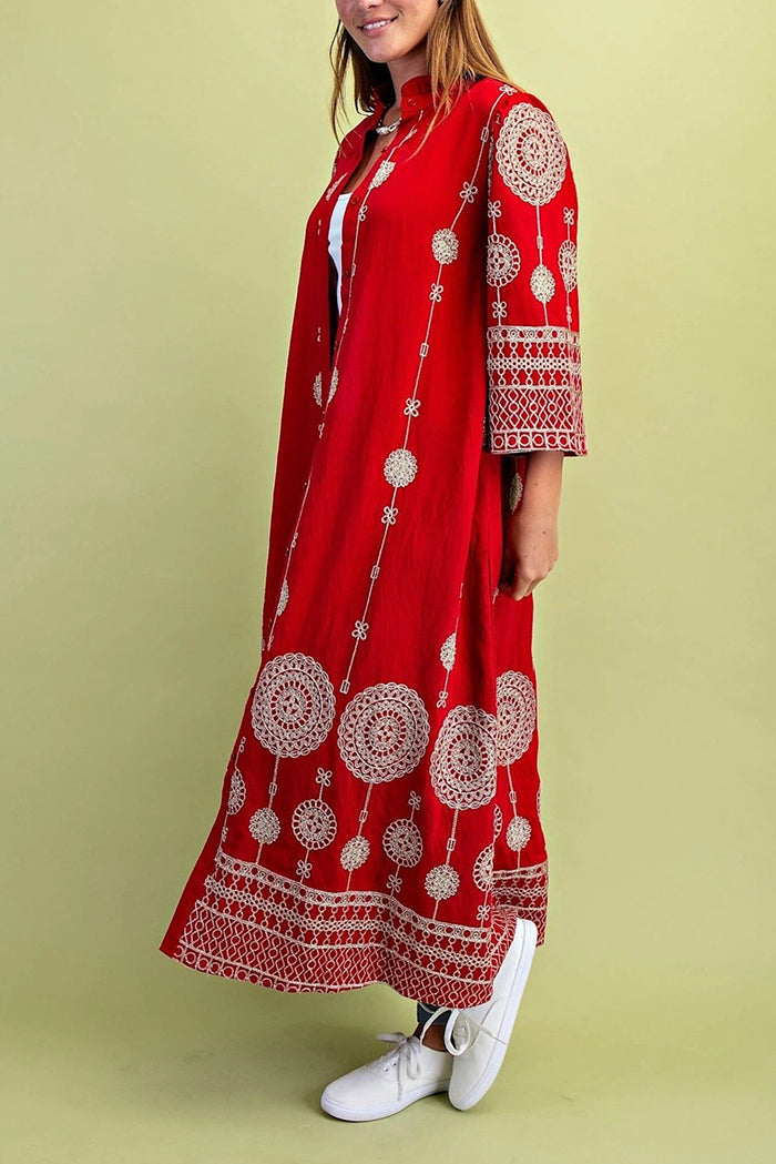 Moonlit Lace Embroidered Pocket Midi Dress