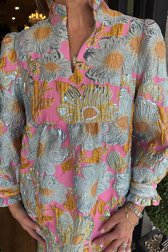 Floral Print Ruffled Trim Dress