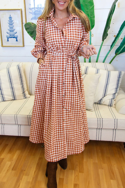 Plaid Belt Maxi Dress