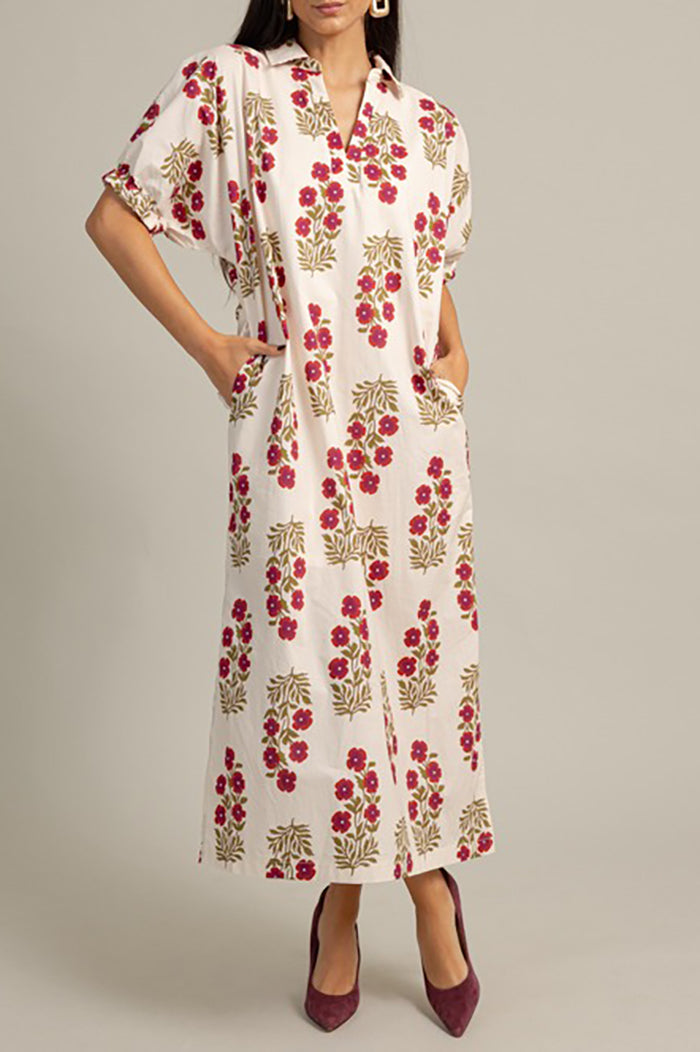 Floral Print Puff-Sleeve Split Maxi Dress