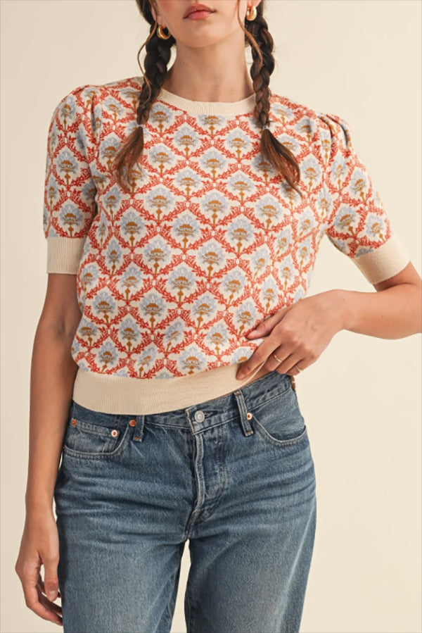 Autumn Bloom Puff Sleeve Sweater