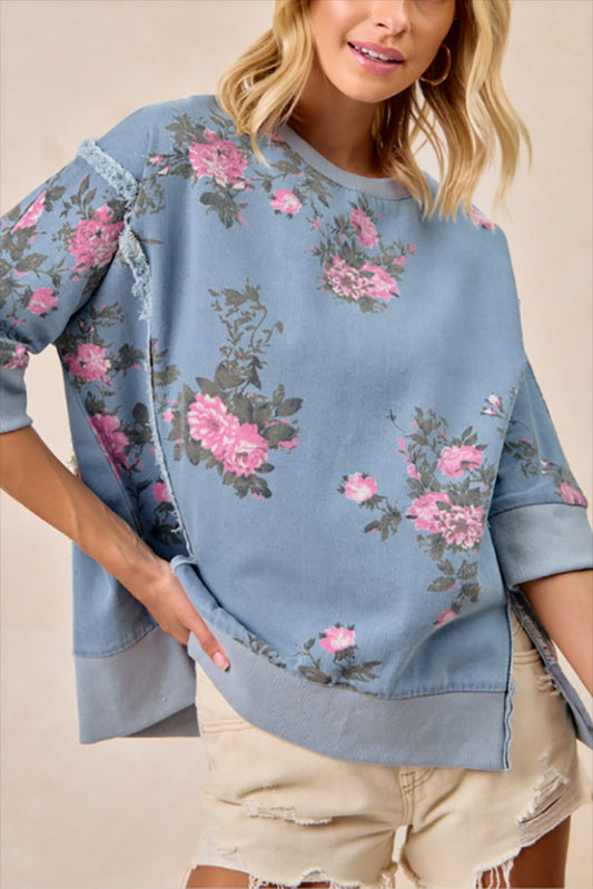 Casual Denim Floral Top