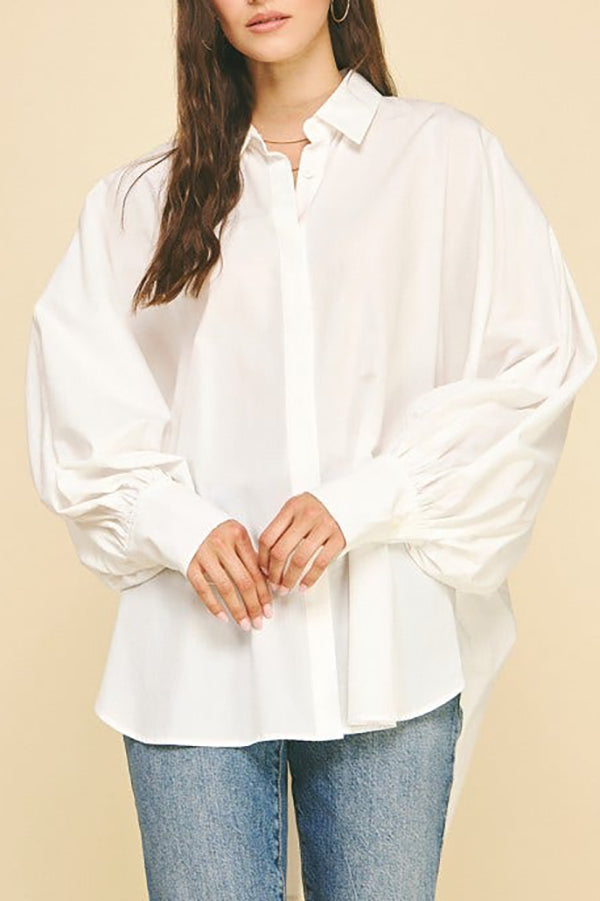 Balloon Sleeve Button Down Blouse