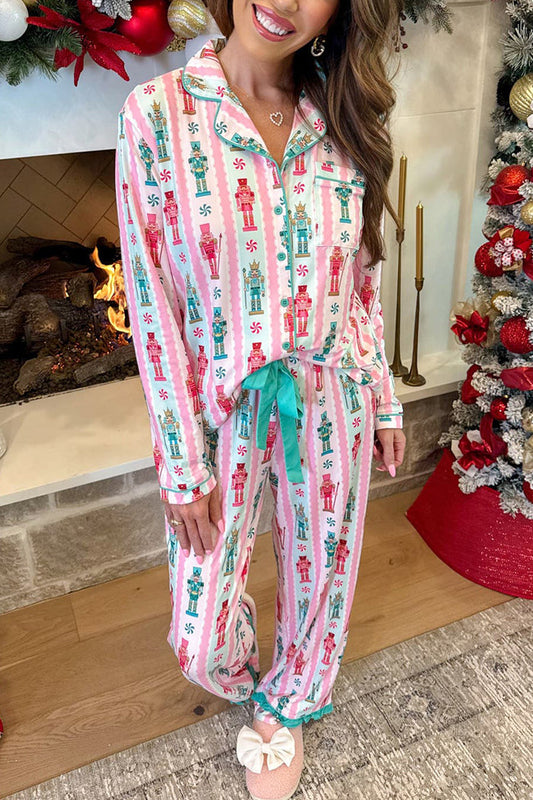 Nutcracker Blush Striped Ruffle Pajama Set
