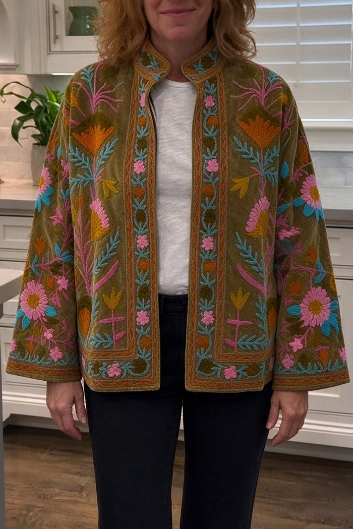 Floral Embroidered Open Front Jacket