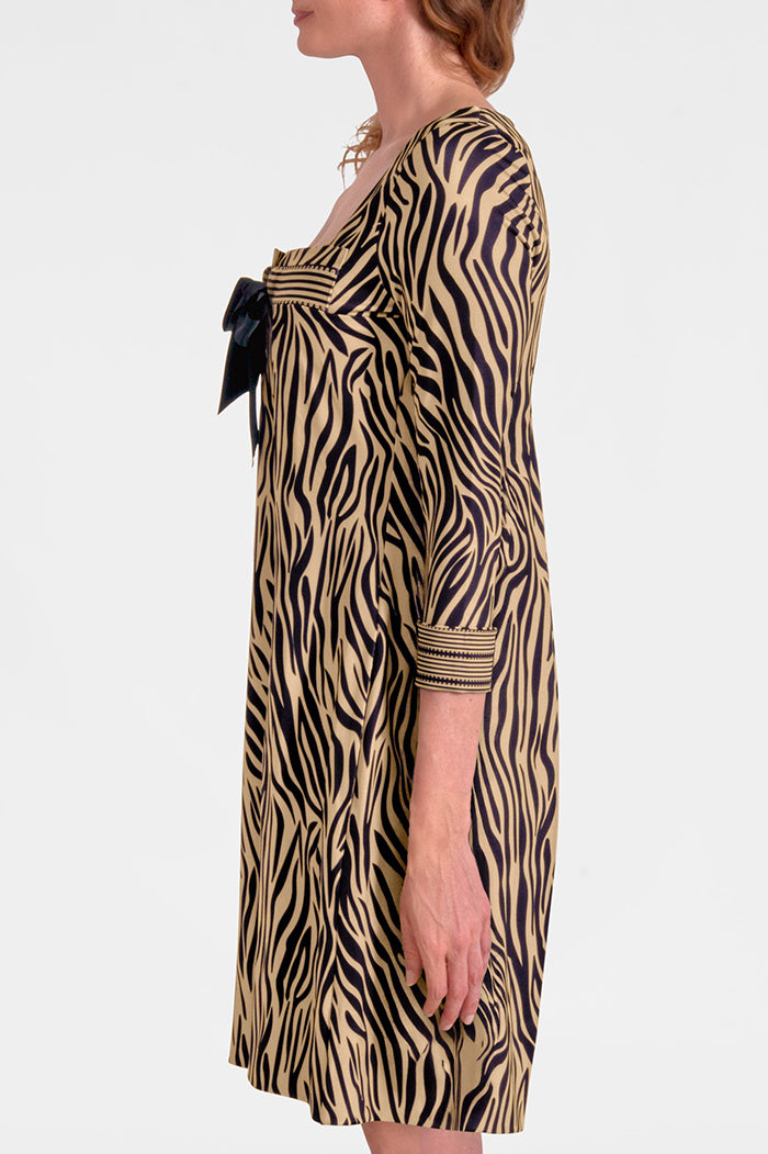 Zebra Print Bow-Accent Square Neck Dress