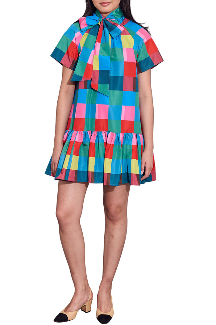 Vibrant Patchwork Ruffle Dress