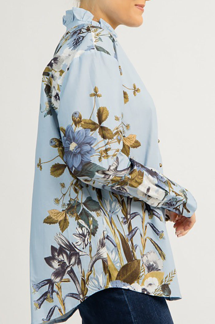 Ruffled Collar Floral Button Blouse