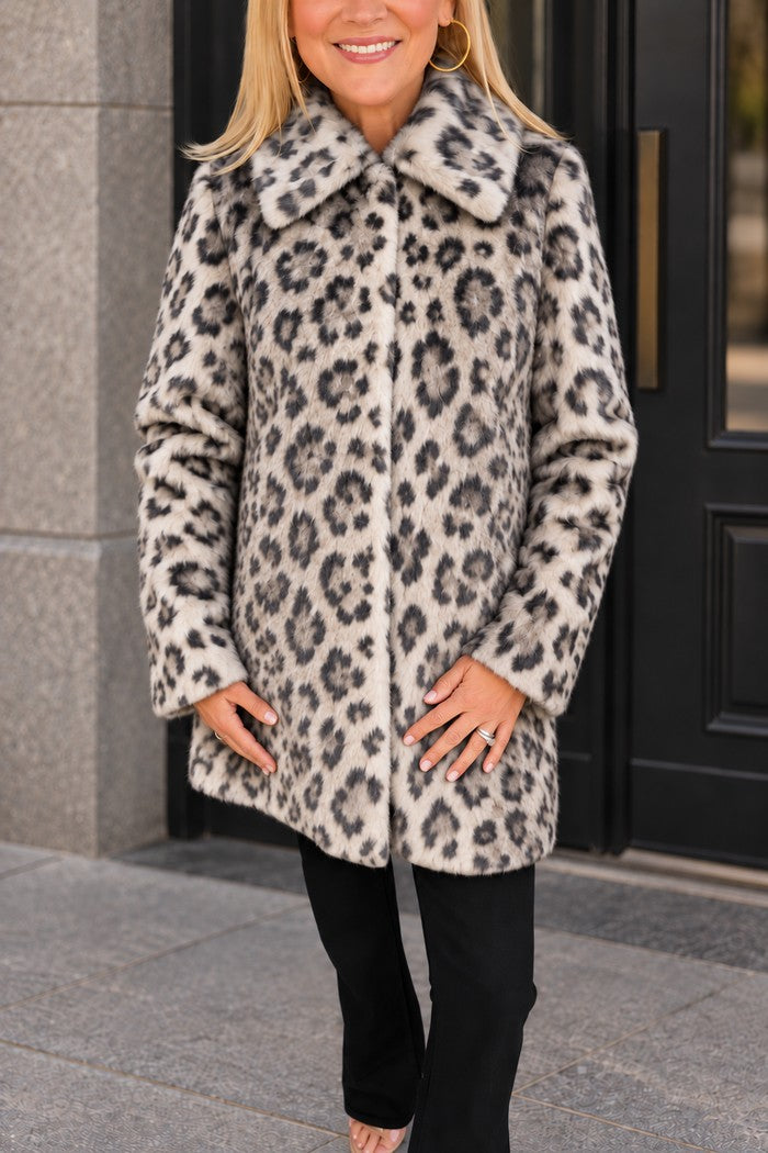 Chic Leopard Pocket Faux Fur Coat