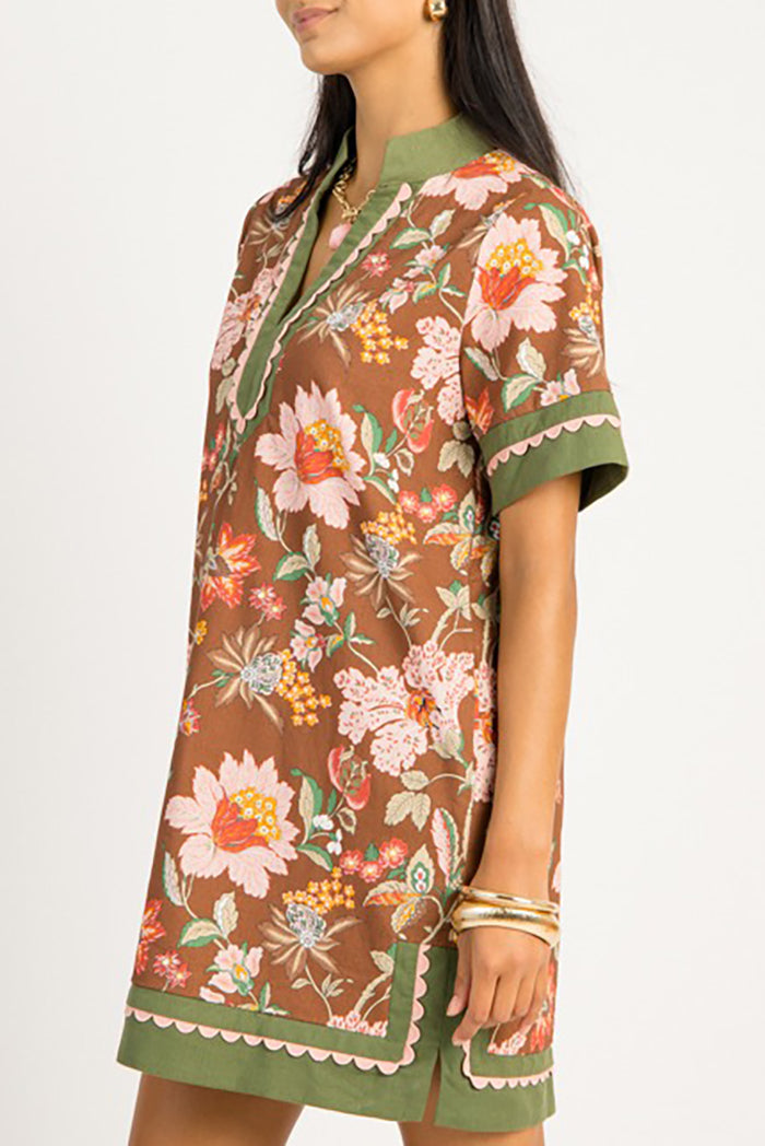 Floral Scallop Border Pockets Dress