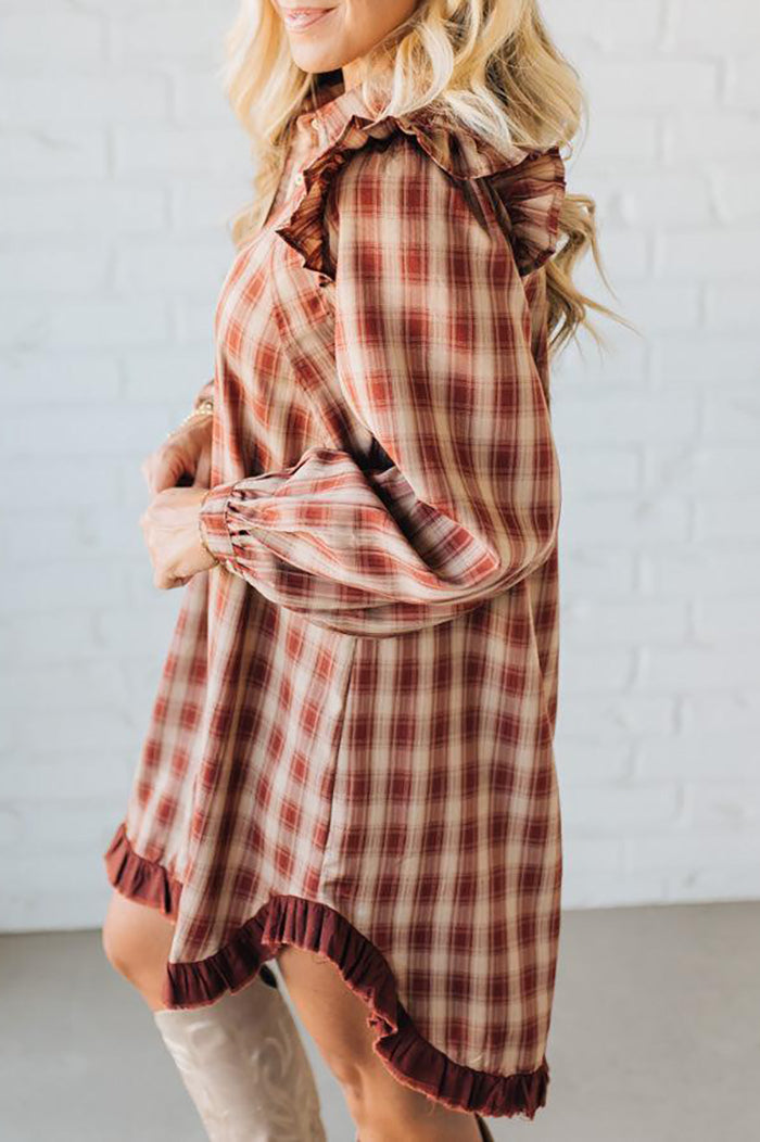 Plaid Ruffled Accent Shirt Dress