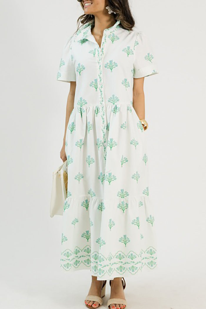 Collared Button Down Floral Pocket Maxi Dress