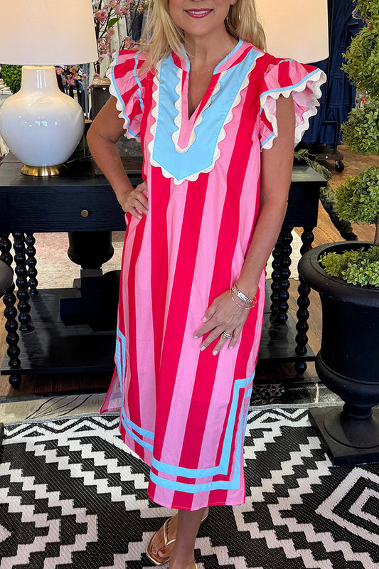 Striped Ruffled Pocket Dress