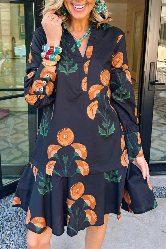 Floral V-Neck Ruffle Dress