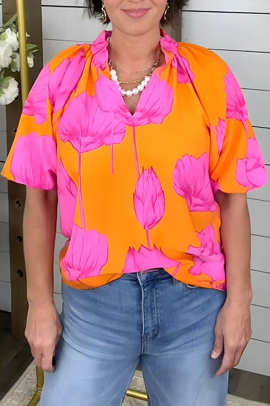 Casual Puff Sleeve Floral top