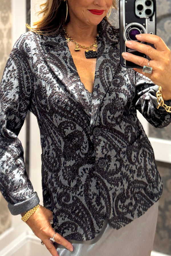 Button Down Brocade Blazer