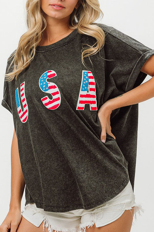 USA Plush Letter T-shirt