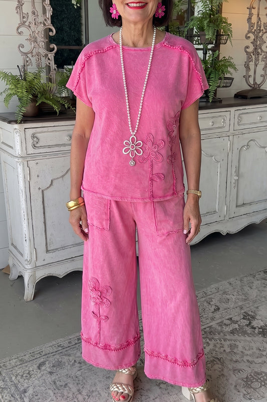 Bright Pink Floral Short Sleeve Set
