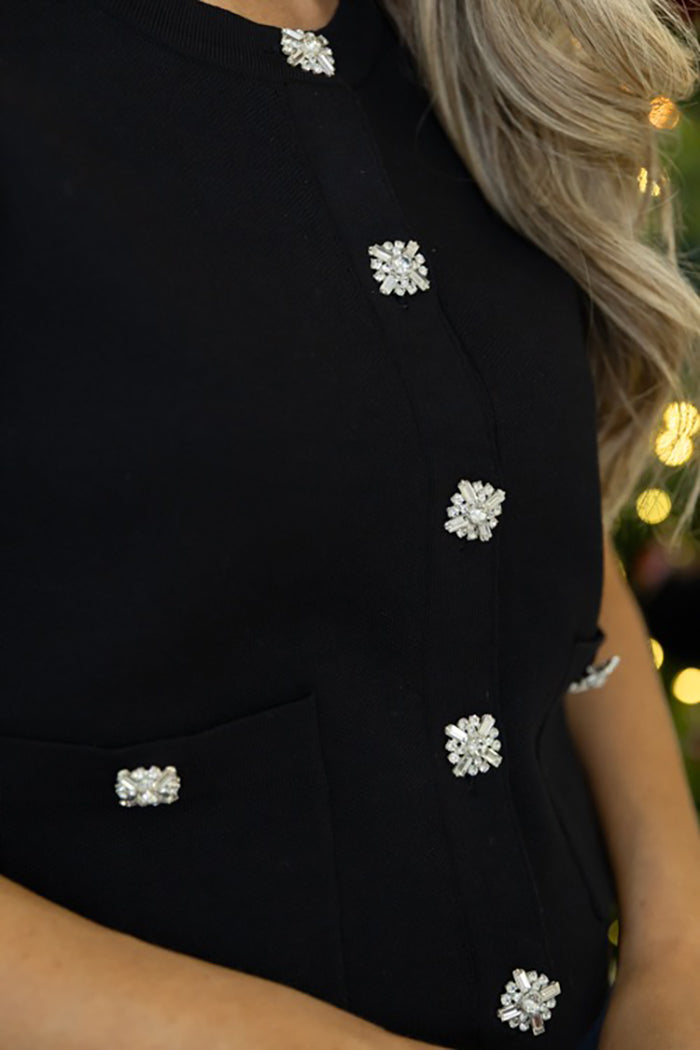 Casual Bejeweled Button Cardigan