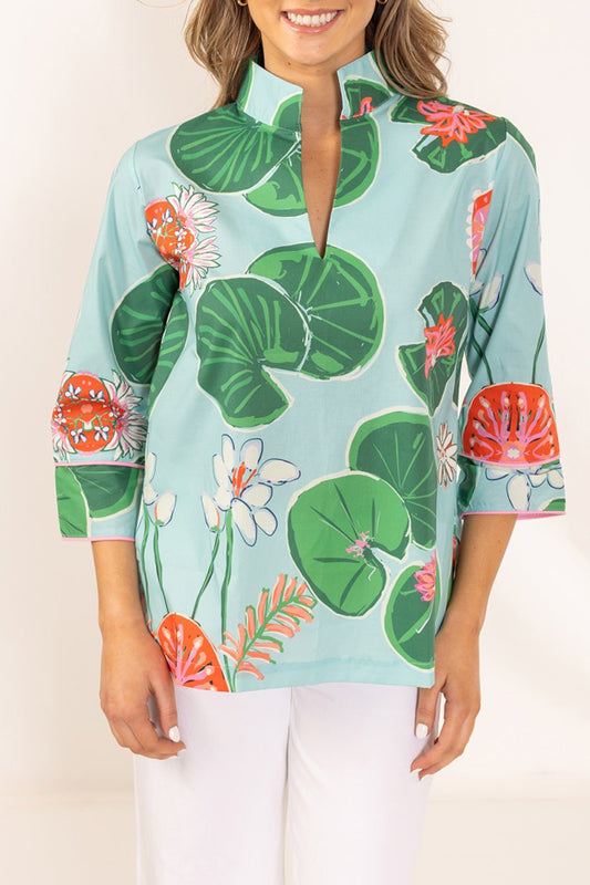 Green Lotus Botanical Print Top